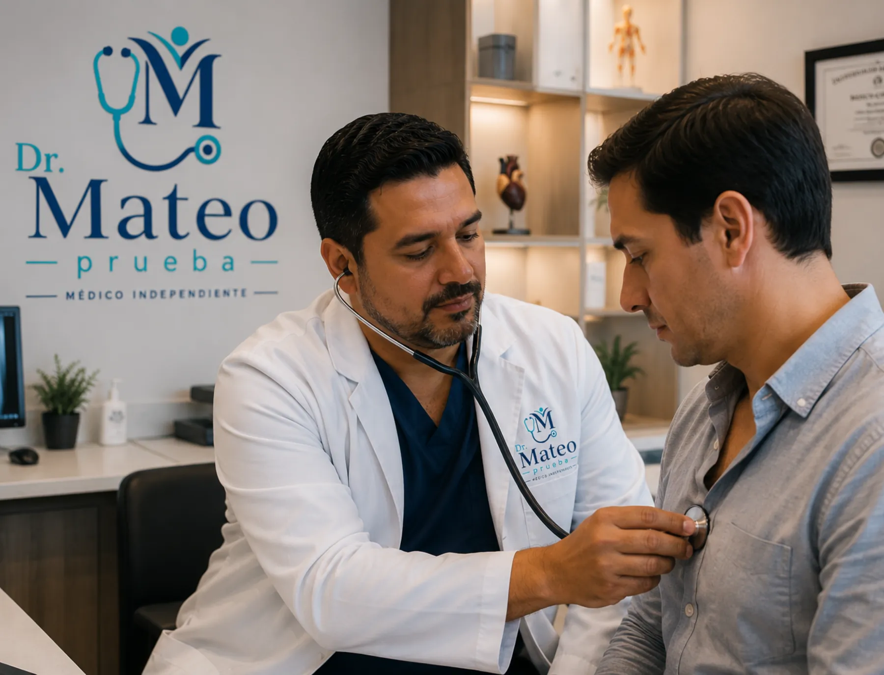 Dr. Mateo realizando una valoración médica