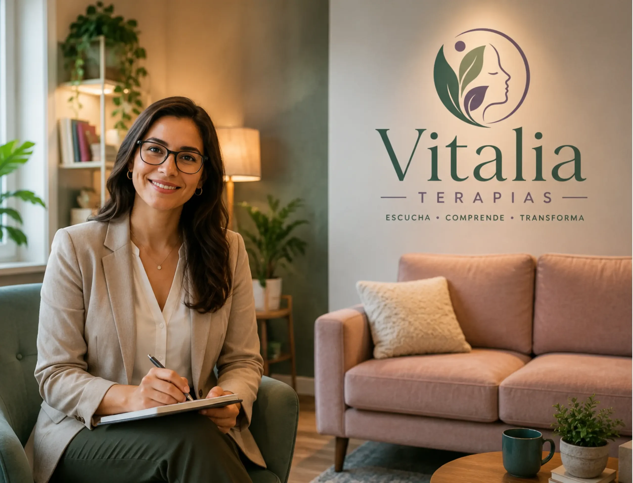 Terapeuta Vitalia tomando apuntes