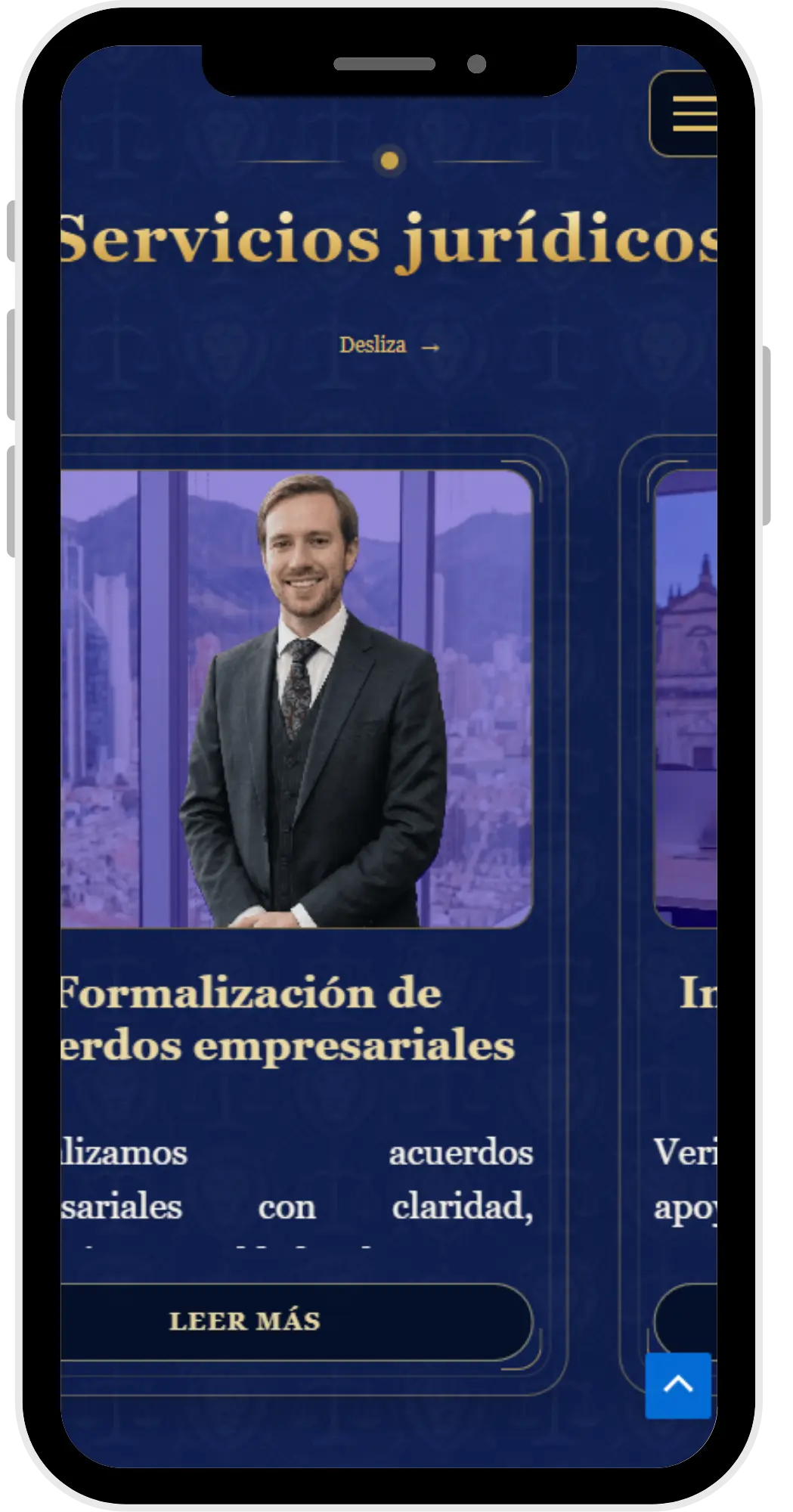 Vista móvil de Medina Zárate Abogados