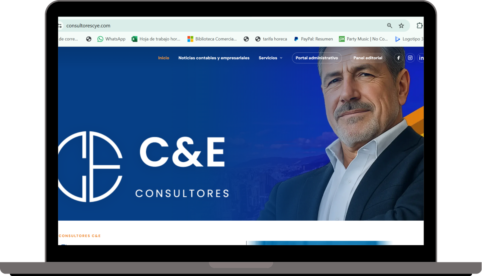 Vista de escritorio del sitio web de C&E Consultores